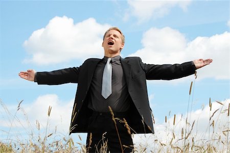 simsearch:400-04662543,k - A successful business man with his arm outstretched on a field Stock Photo - Budget Royalty-Free & Subscription, Code: 400-04129830