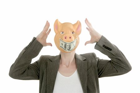 simsearch:400-04626468,k - Lustige geschäftsfrau mit Schweine Gesicht und Dollar-Anmerkung-Maske Stockbilder - Microstock & Abonnement, Bildnummer: 400-04129939