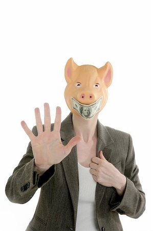 simsearch:400-04129952,k - Lustige geschäftsfrau mit Schweine Gesicht und Dollar-Anmerkung-Maske Stockbilder - Microstock & Abonnement, Bildnummer: 400-04129940
