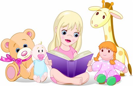 people reading books drawing - A vector illustration of a little girl reading a book to toys. All elements are on separate layers for easier editing. Stock Photo - Budget Royalty-Free & Subscription, Code: 400-04120986