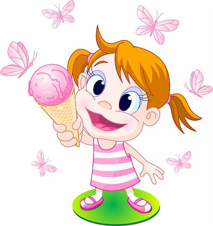 summer ice cream child - Illustration of a little girl ready to eat her summer treat. Stock Photo - Budget Royalty-Free & Subscription, Code: 400-04120987