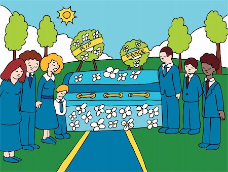 die toon - People mourn a lost loved one at an outside funeral. Stock Photo - Budget Royalty-Free & Subscription, Code: 400-04121142