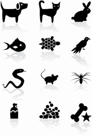 pictures rabbit turtle - Set of 12 pet web buttons - black and white. Stock Photo - Budget Royalty-Free & Subscription, Code: 400-04121150