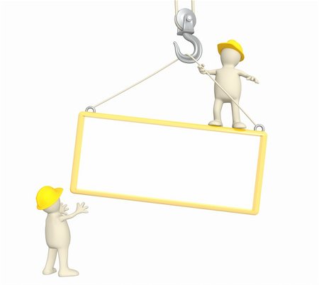 simsearch:400-04182389,k - Builders - puppets, lowering a frame on a hook Stockbilder - Microstock & Abonnement, Bildnummer: 400-04121422