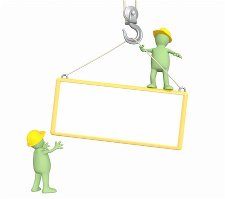 simsearch:400-04182389,k - Builders - puppets, lowering a frame on a hook Stockbilder - Microstock & Abonnement, Bildnummer: 400-04121423