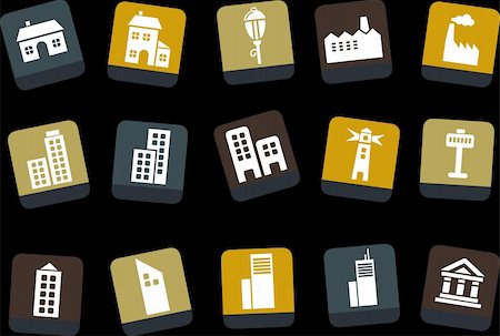 simsearch:400-04859088,k - Vector icons pack - Yellow-Brown-Blue Series, city collection Stock Photo - Budget Royalty-Free & Subscription, Code: 400-04121707
