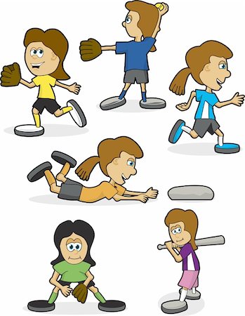 A collection of girls softball illustrations in various poses. Stock Photo - Budget Royalty-Free & Subscription, Code: 400-04122172