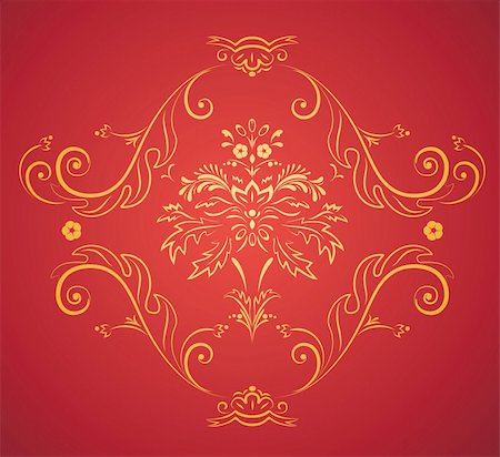 simsearch:400-07062285,k - Vector illustration of red elegant Victorian retro motif wallpaper Pattern Foto de stock - Royalty-Free Super Valor e Assinatura, Número: 400-04122466