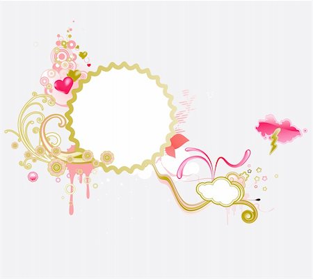 simsearch:400-04620351,k - Vector illustration of retro styled design frame made of floral elements and funky hearts Stock Photo - Budget Royalty-Free & Subscription, Code: 400-04122781