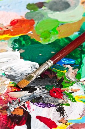 painter palette photography - Detail of a paintbrush on an artist's palette Stock Photo - Budget Royalty-Free & Subscription, Code: 400-04122881