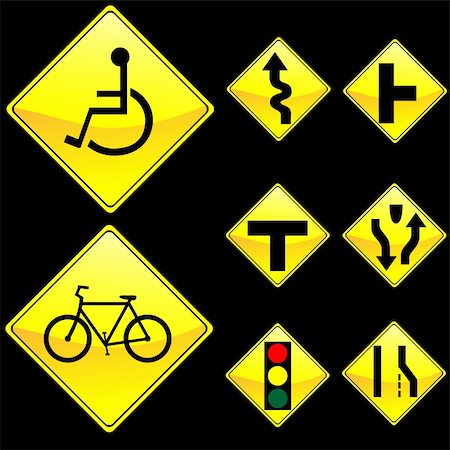 Vector Illustration of Eight Diamond Shape Yellow Road Signs Set 3 Fotografie stock - Microstock e Abbonamento, Codice: 400-04123237