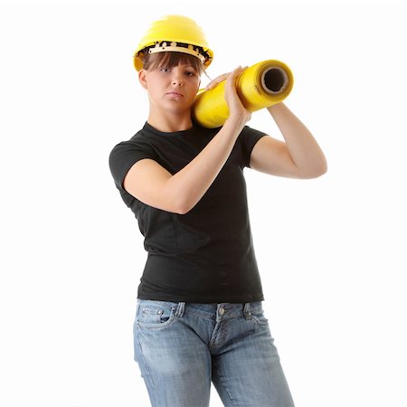 Young woman builder at work isolated on white Stock Photo - Budget Royalty-Free & Subscription, Code: 400-04123266