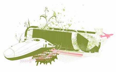 Vector illustration of grunge style urban background with train and airplane Stock Photo - Budget Royalty-Free & Subscription, Code: 400-04123292