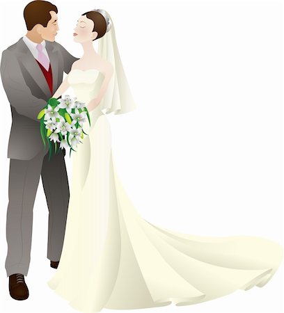 A vector illustration of a bride and groom in love, getting married on their wedding day. Stock Photo - Budget Royalty-Free & Subscription, Code: 400-04123366