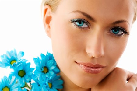 simsearch:400-06096871,k - close up of a cute woman with big eyes and blue daisy Stock Photo - Budget Royalty-Free & Subscription, Code: 400-04123649