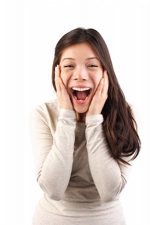 portrait screaming girl - Excited surprised woman holding her head in surprise. Isolated on white background. Stock Photo - Budget Royalty-Free & Subscription, Code: 400-04123673