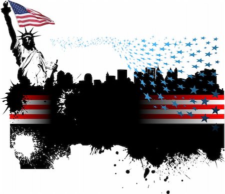 statue of liberty on the flag - Banner with American images. Vector illustration Stock Photo - Budget Royalty-Free & Subscription, Code: 400-04123923