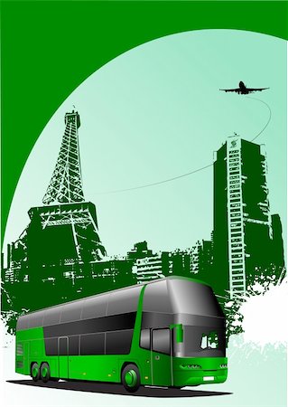 sports scooters - Cover for brochure with urban Paris silhouette and bus image. Vector illustration Foto de stock - Super Valor sin royalties y Suscripción, Código: 400-04123939