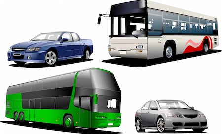 expensive cars - Deux autobus et deux voitures sur la route. Illustration vectorielle Photographie de stock - Aubaine LD & Abonnement, Code: 400-04123957
