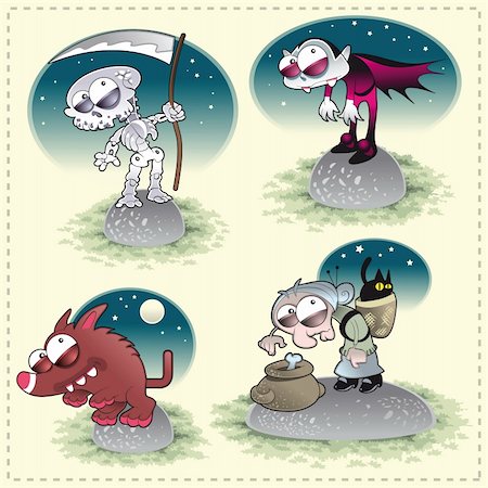 Horror Family with Background: Funny cartoon and vector illustration Stock Photo - Budget Royalty-Free & Subscription, Code: 400-04134012