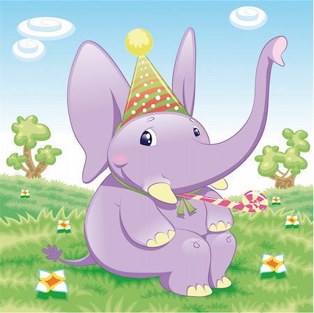 Baby Elephant - Party - cartoon and vector illustration Stock Photo - Budget Royalty-Free & Subscription, Code: 400-04134037
