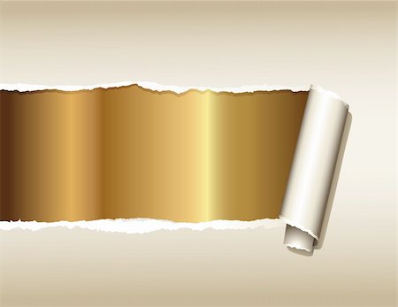 ripped paper displaying a golden background Fotografie stock - Microstock e Abbonamento, Codice: 400-04134059