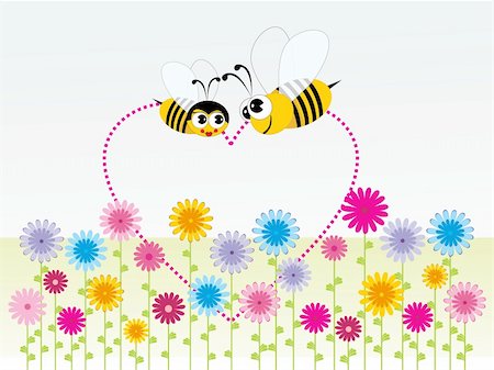 simsearch:400-04600780,k - cute honeybee couple with heart shape in center of colorful flower Stock Photo - Budget Royalty-Free & Subscription, Code: 400-04134700