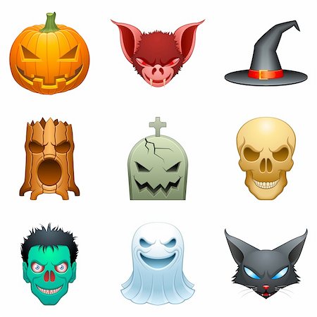 Set of 9 cartoon halloween characters, isolated on white. Stock Photo - Budget Royalty-Free & Subscription, Code: 400-04134751