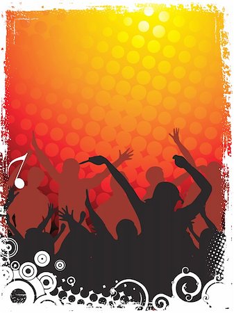 elements of dance action cartoon - A crowd of party people vector with music consept Stock Photo - Budget Royalty-Free & Subscription, Code: 400-04135044