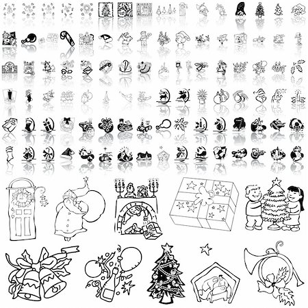 Christmas set of black sketch. Part 3. Isolated groups and layers. Stock Photo - Budget Royalty-Free & Subscription, Code: 400-04135064