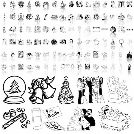 retro man woman gift - Christmas set of black sketch. Part 11. Isolated groups and layers. Stock Photo - Budget Royalty-Free & Subscription, Code: 400-04135072