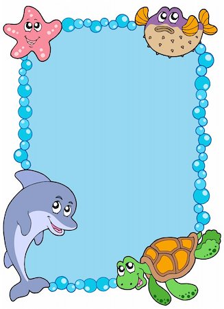 dolphin swim fins - Frame with sea animals 1 - vector illustration. Stock Photo - Budget Royalty-Free & Subscription, Code: 400-04135125