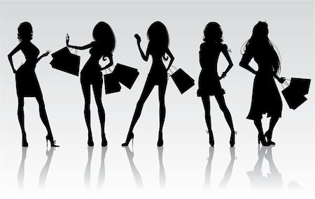 funky cartoon girls - Shopping girls, vector Stock Photo - Budget Royalty-Free & Subscription, Code: 400-04135678