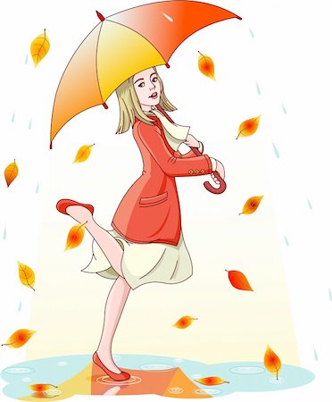 dance coat - Jeune femme danse sous la pluie sous le parapluie. Couches sont séparées Photographie de stock - Aubaine LD & Abonnement, Code: 400-04136020