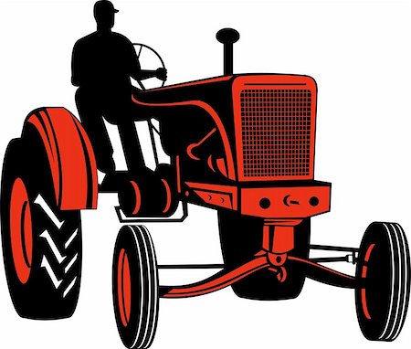 driver tractor - Illustration of a vintage tractor with farmer driving isolated on white Stock Photo - Budget Royalty-Free & Subscription, Code: 400-04136047