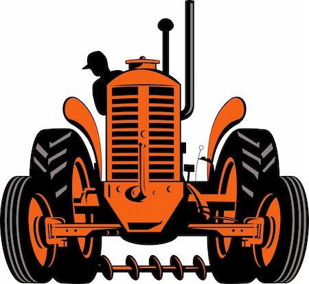 driver tractor - Illustration of a vintage tractor with farmer driving isolated on white Stock Photo - Budget Royalty-Free & Subscription, Code: 400-04136048