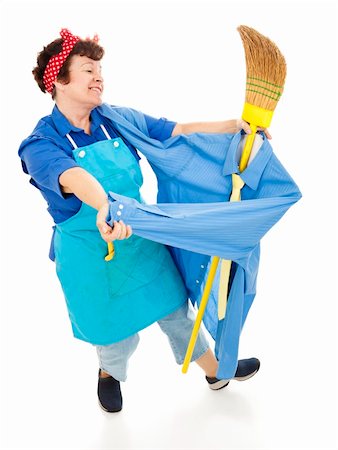 simsearch:400-05160773,k - Lonely maid dancing with a broom dressed as a man.  Full body isolated. Foto de stock - Super Valor sin royalties y Suscripción, Código: 400-04136227