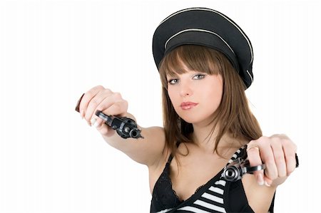 simsearch:400-05883228,k - Portrait of the pretty sailor with pistols. Isolated Stock Photo - Budget Royalty-Free & Subscription, Code: 400-04136315