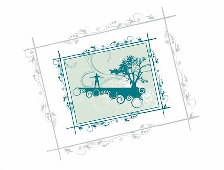 floral border vector tree silhouette of grass and trees , street scene Stock Photo - Budget Royalty-Free & Subscription, Code: 400-04136433