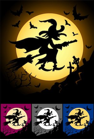 simsearch:400-09068519,k - witch flaying on broom at halloween night - vector illustration Foto de stock - Royalty-Free Super Valor e Assinatura, Número: 400-04136587