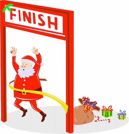 illustration of Santa Claus crossing the finish line of a race Stock Photo - Budget Royalty-Free & Subscription, Code: 400-04136606