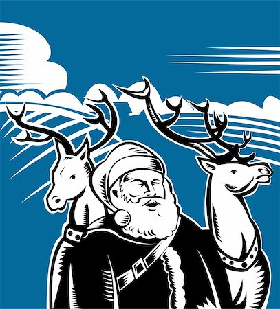 Illustration of santa claus with nature landscape in the background woodcut style Stock Photo - Budget Royalty-Free & Subscription, Code: 400-04136609