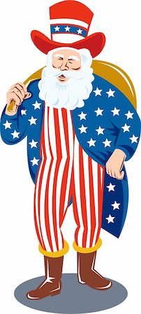 Illustration of Santa  dressed as Uncle Sam isolated on white Stock Photo - Budget Royalty-Free & Subscription, Code: 400-04136610