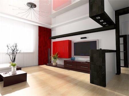 elegant tv room - Modern drawing room a room exclusive design 3d image Stock Photo - Budget Royalty-Free & Subscription, Code: 400-04136688