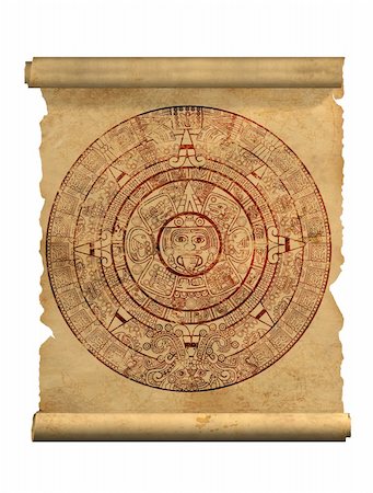 Maya calendar on ancient parchment - over white Stock Photo - Budget Royalty-Free & Subscription, Code: 400-04136702