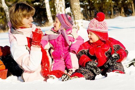 Mother and little daughters having winter fun Stock Photo - Budget Royalty-Free & Subscription, Code: 400-04136782