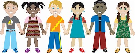 simsearch:400-04349663,k - Vector of Six Kids from around the world holding hands in unity. Diversity Fully editable. Stock Photo - Budget Royalty-Free & Subscription, Code: 400-04136883