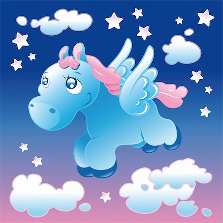 simsearch:400-07507914,k - Pegasus peu dans la ciel, cartoon vector illustration et Photographie de stock - Aubaine LD & Abonnement, Code: 400-04137507