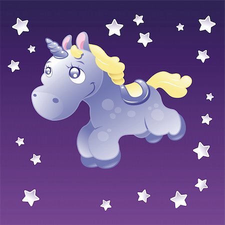 fire tail illustration - Little Unicorn in the sky , cartoon and vector illustration Stock Photo - Budget Royalty-Free & Subscription, Code: 400-04137508