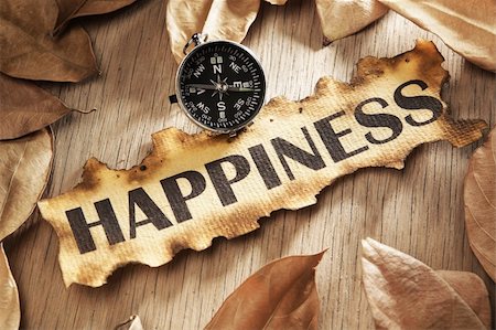 simsearch:400-04138611,k - Guidance and key to happiness concept using printed word on burnt paper along with compass, surrounded by dry leaf Stock Photo - Budget Royalty-Free & Subscription, Code: 400-04138614